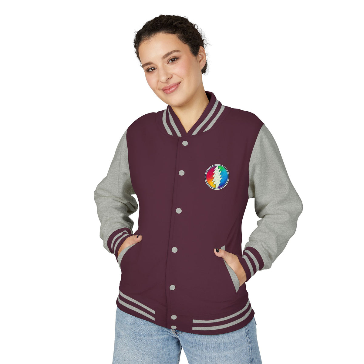 Rainbow Grateful Dead Steal Your Face Letterman Jacket | Varsity Jacket, gift for deadhead unisex