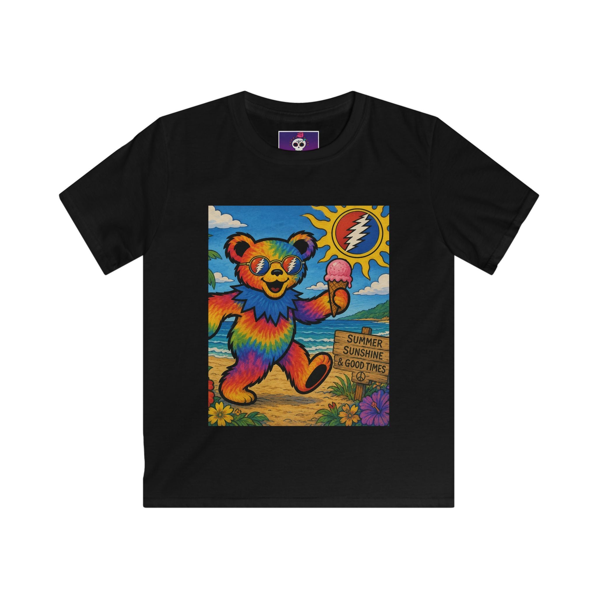 Rainbow Dancing Bear Kids Tee | Sunshine, Flowers, Psychedelic Grateful Dead Art