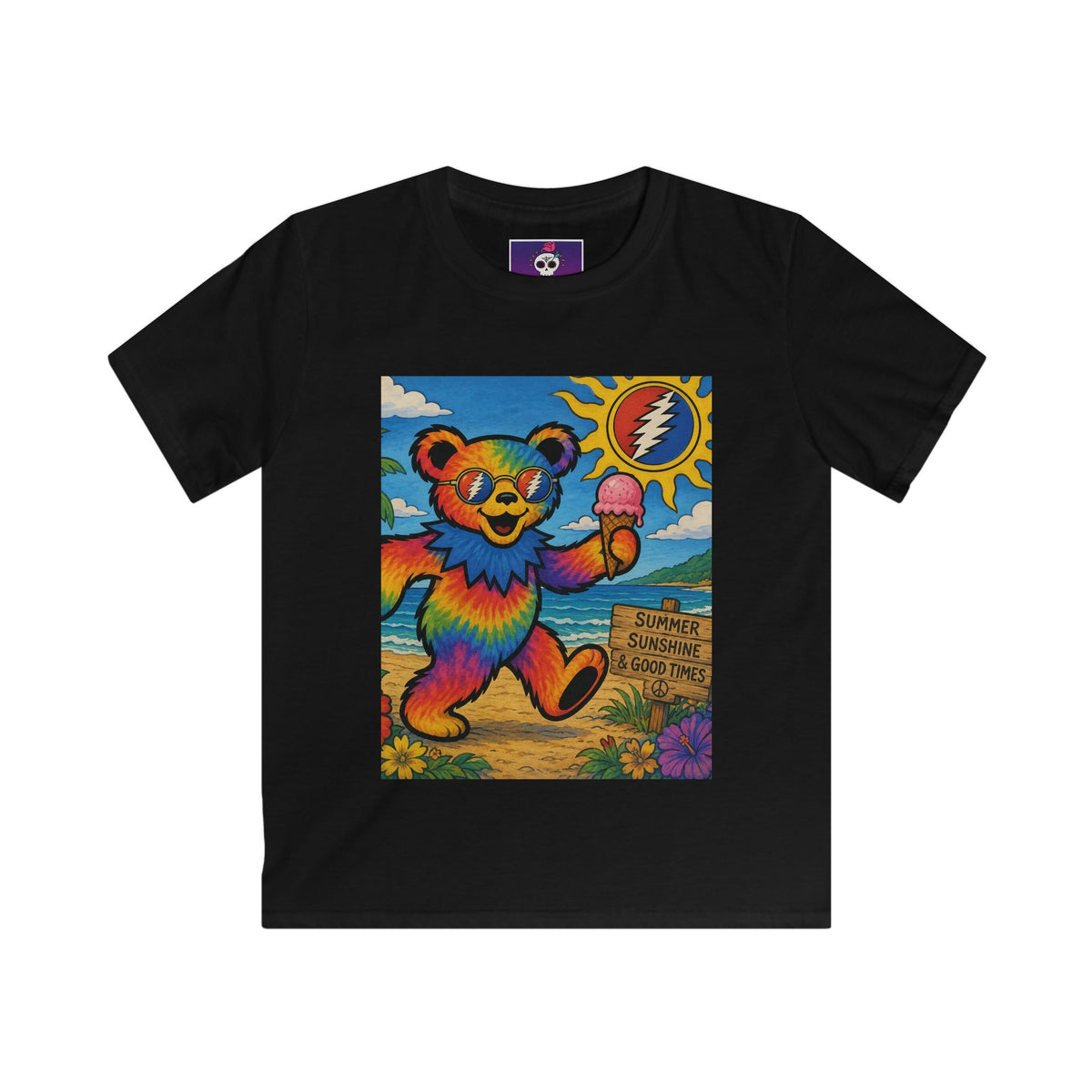 Rainbow Dancing Bear Kids Tee | Sunshine, Flowers, Psychedelic Grateful Dead Art