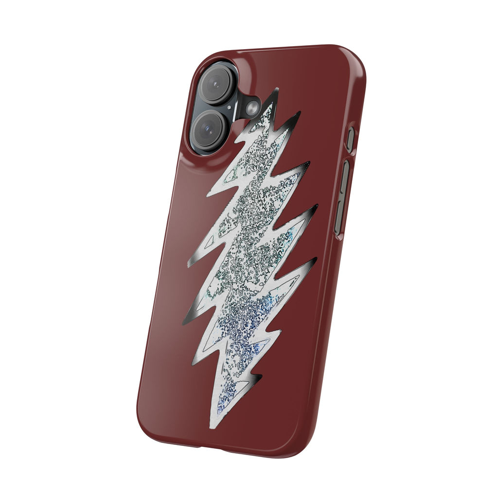 Silver Lightning Bolt Slim Case | Phone Case, Burgundy Background, gift for deadhead