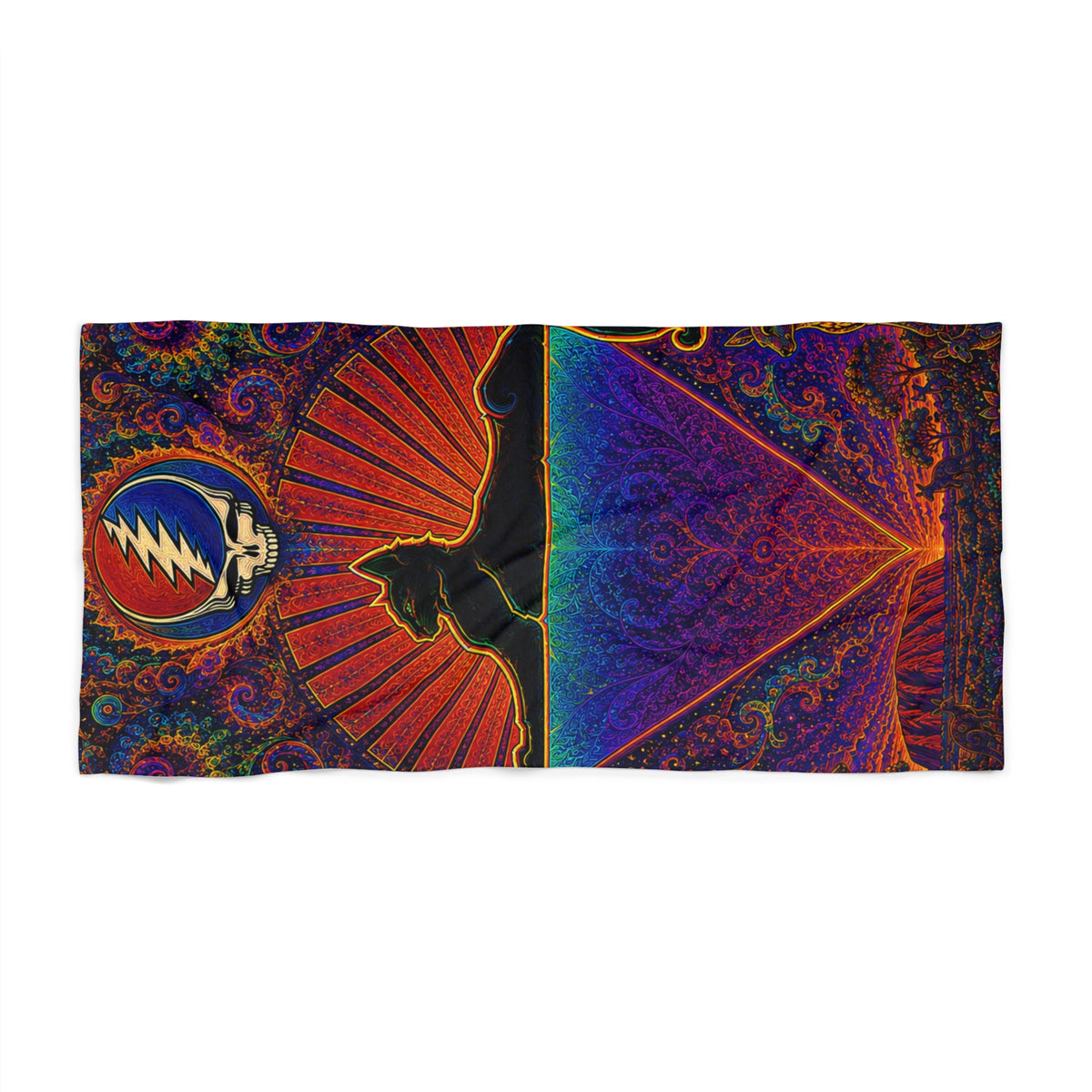 Psychedelic Grateful Dead Bear Beach Towel | Sunrise Mandala Design