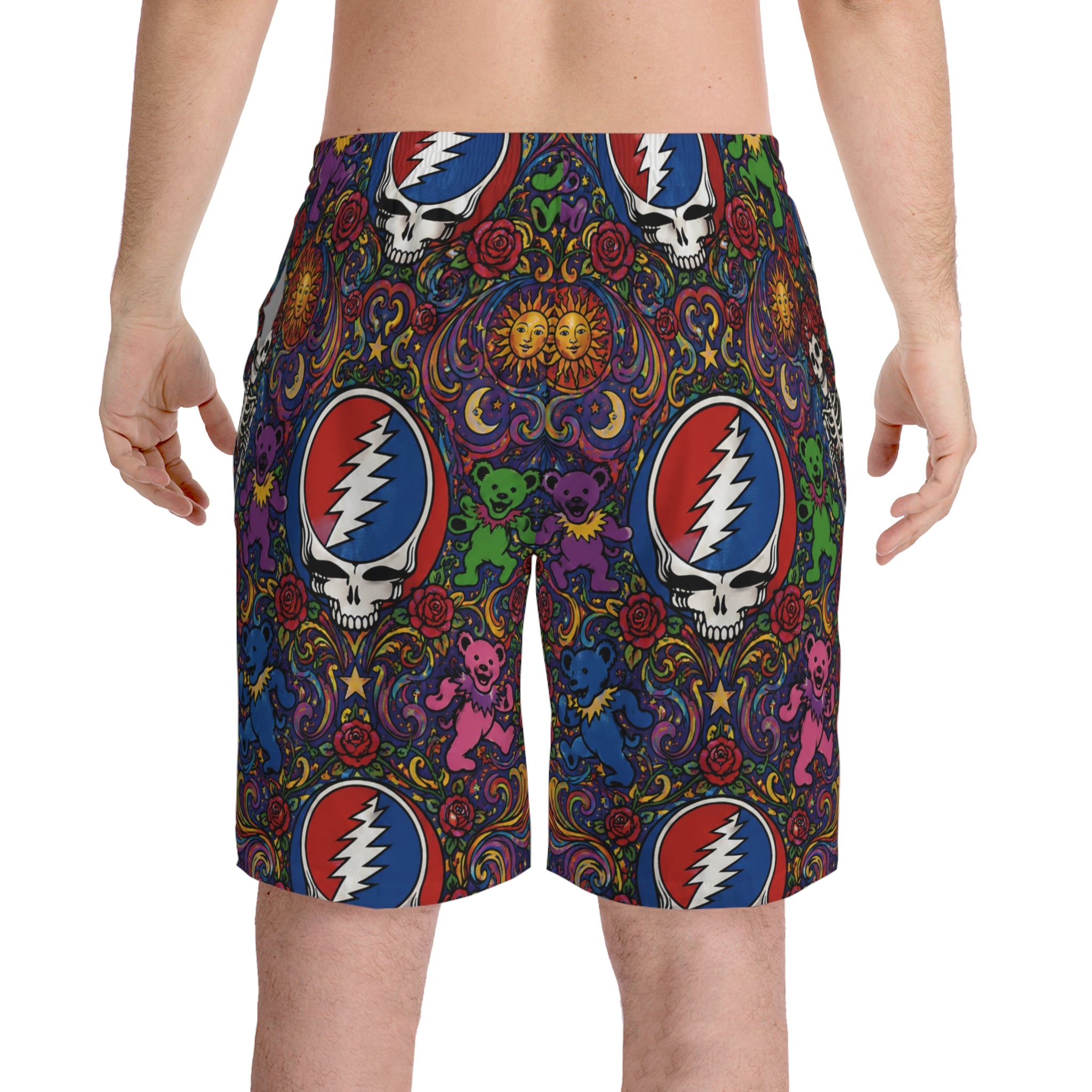 Grateful Dead Steal Your Face & Dancing Bears Beach Shorts | Psychedelic AOP Swim