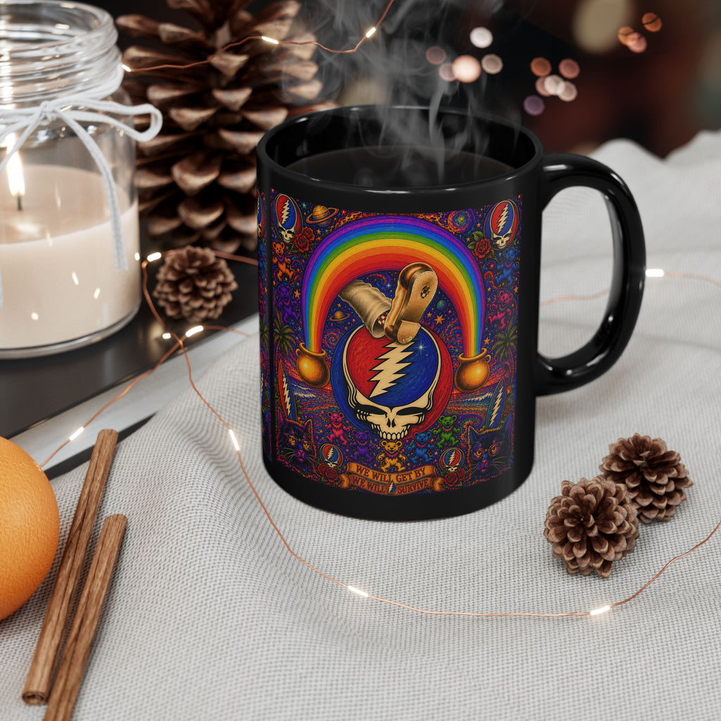 Grateful Dead Steal Your Face Rainbow Skull Mug | Black Ceramic Mug