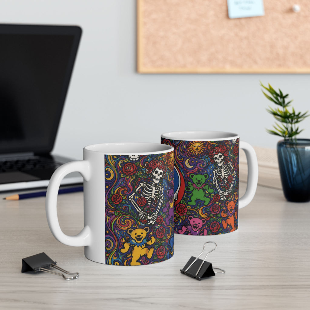 Grateful Dead Steal Your Face Skull Mug | Psychedelic Dancing Bears Ceramic
