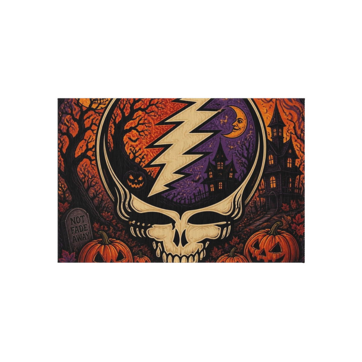 Grateful Dead Halloween Skull Outdoor, gift for deadhead, rug for front step ,  Rug | Pumpkin Haunted House Porch Mat