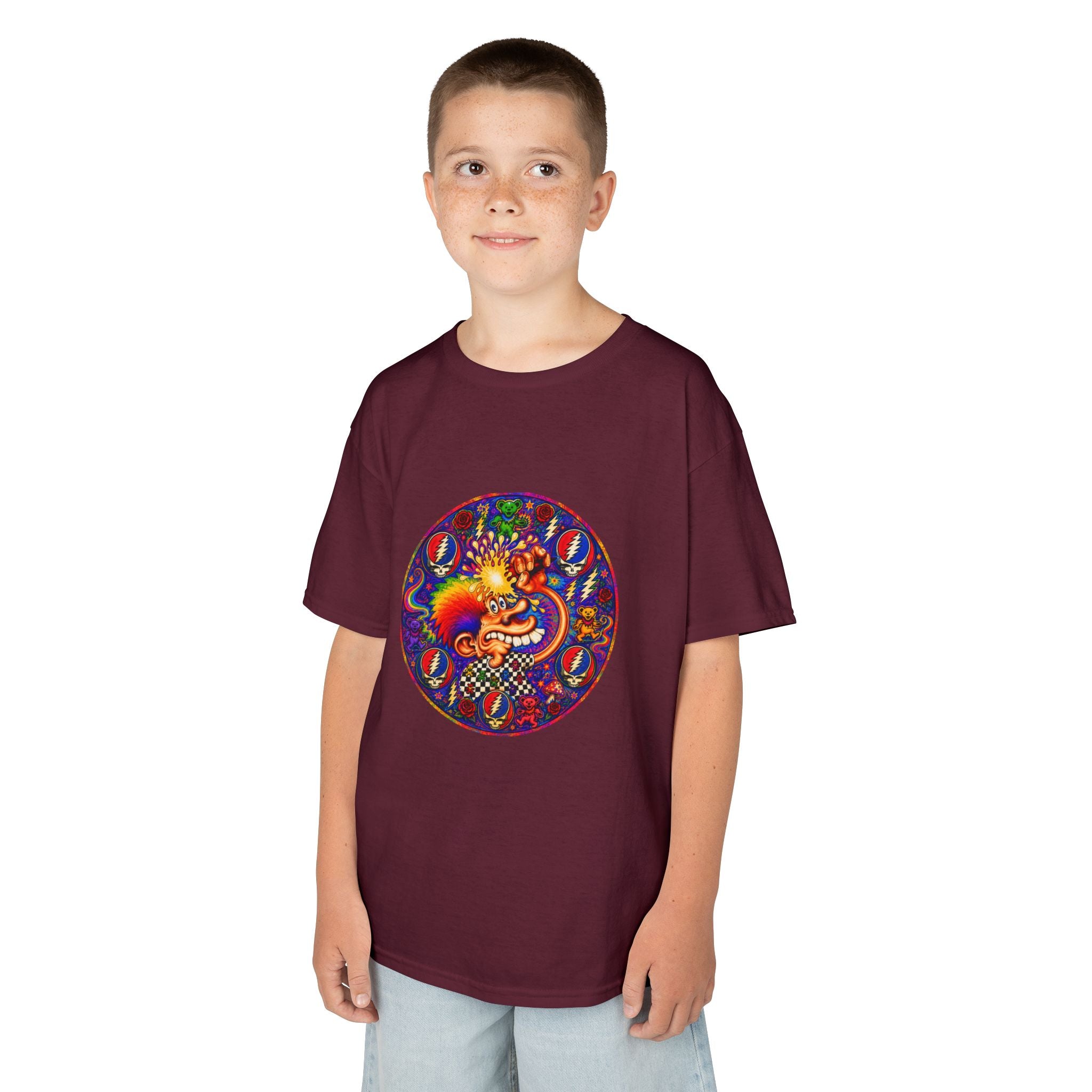 Psychedelic Grateful dead ice cream manKids T-Shirt | Colorful Mandala Circle Design