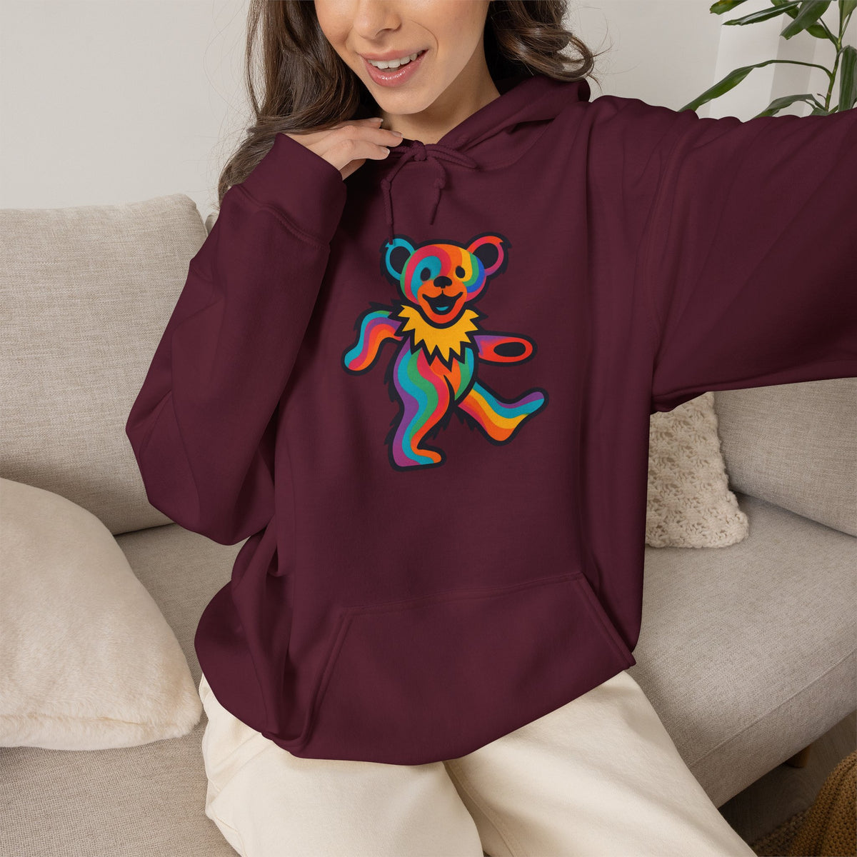 Rainbow Dancing Bear Hoodie | Psychedelic Grateful Dead Inspired, gift for deadhead, unisex, softstyle hoodie
