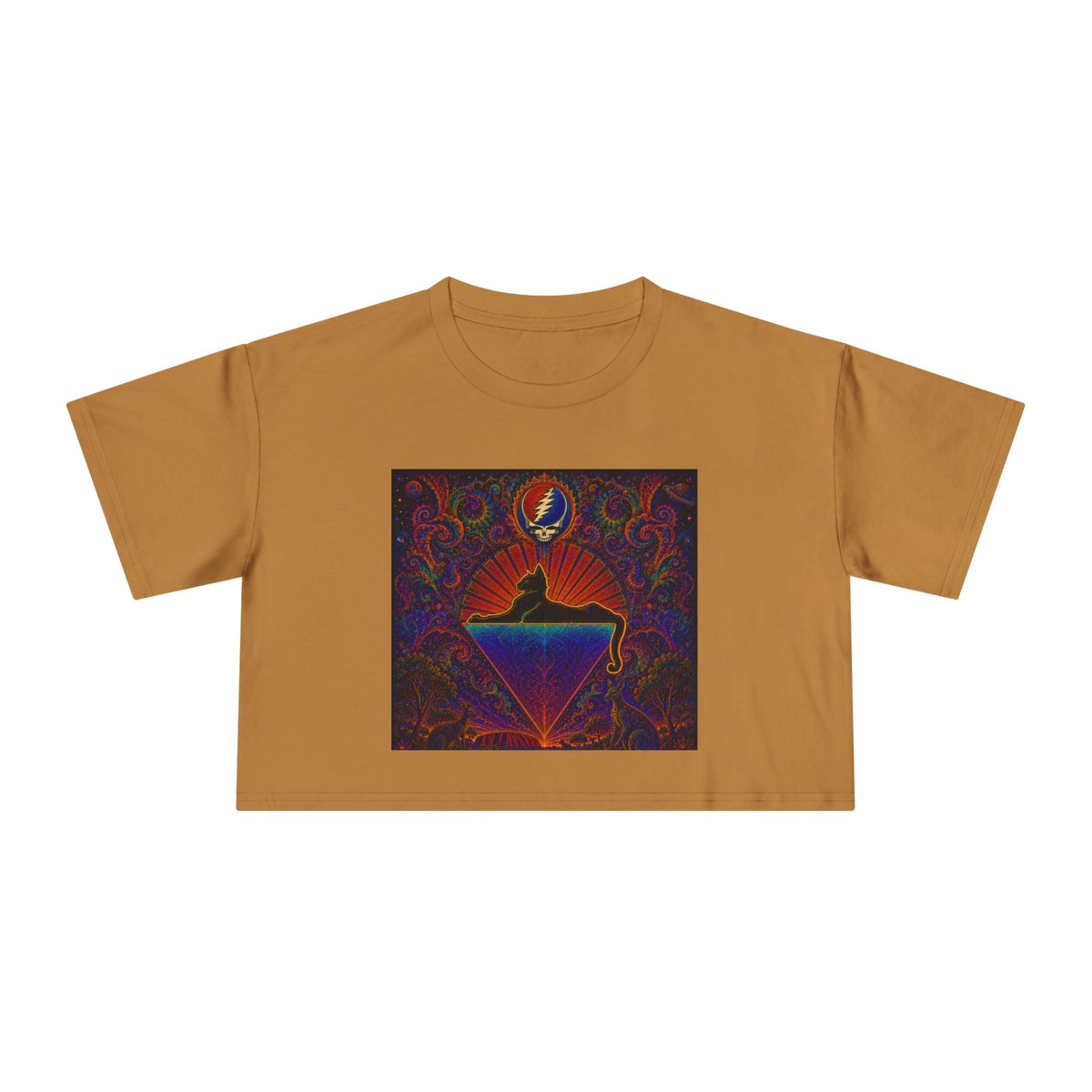 Cats down under the stars Psychedelic Sunrise Diamond Skull Tee | Crop Top