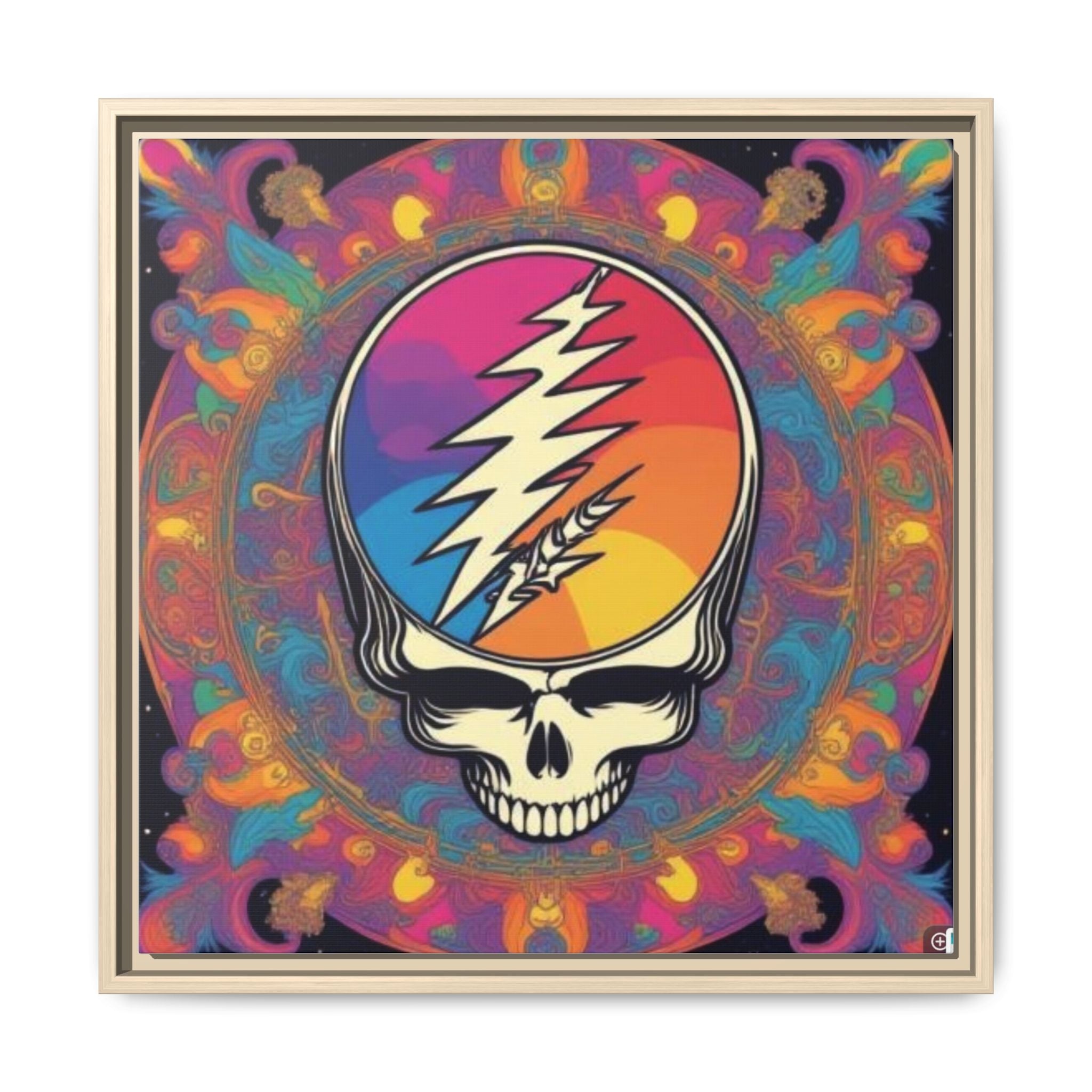 Psychedelic Lightning Skull Matte Canvas Framed | Grateful Dead Wall Art