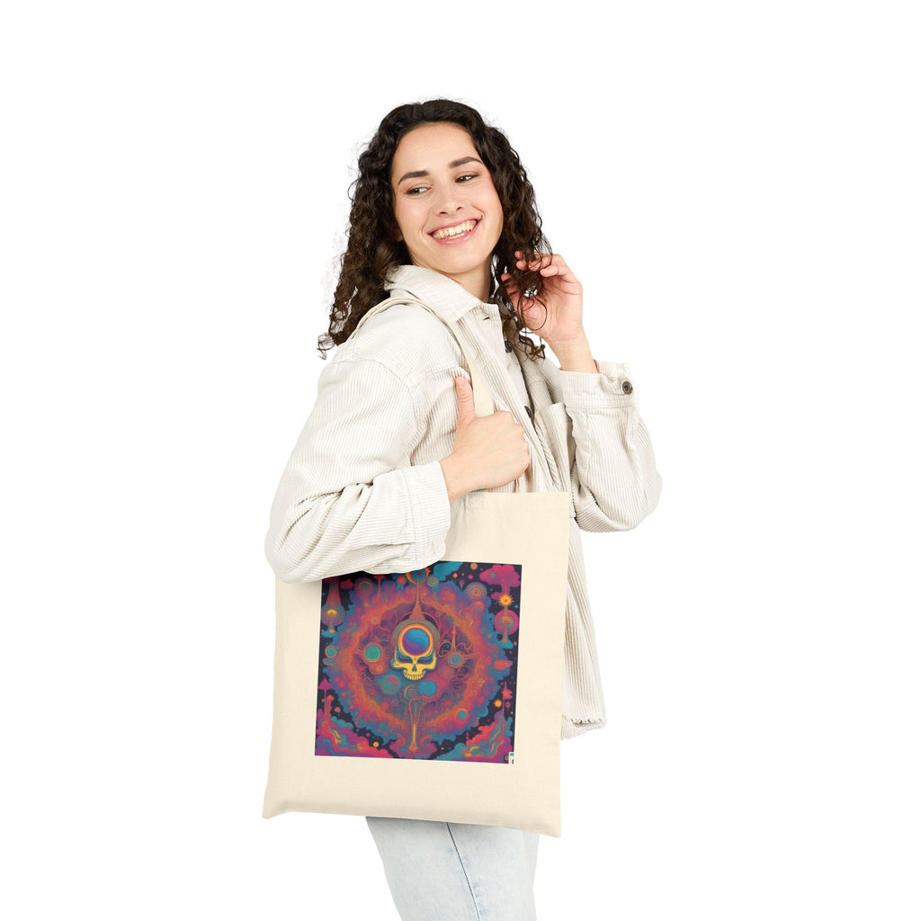 Psychedelic Skull Key Tote Bag | Colorful Mandala Art, Cotton Canvas