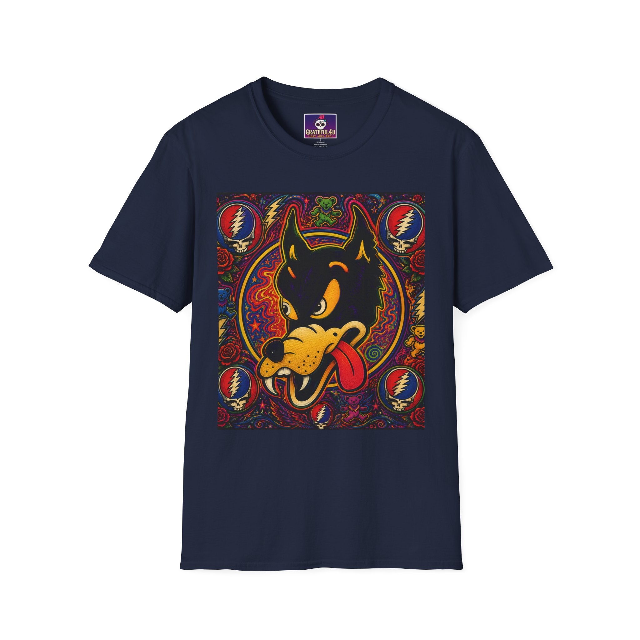 Psychedelic Dire Wolf Grateful Dead  Illustration T-Shirt | Retro Skull Lightning Graphics