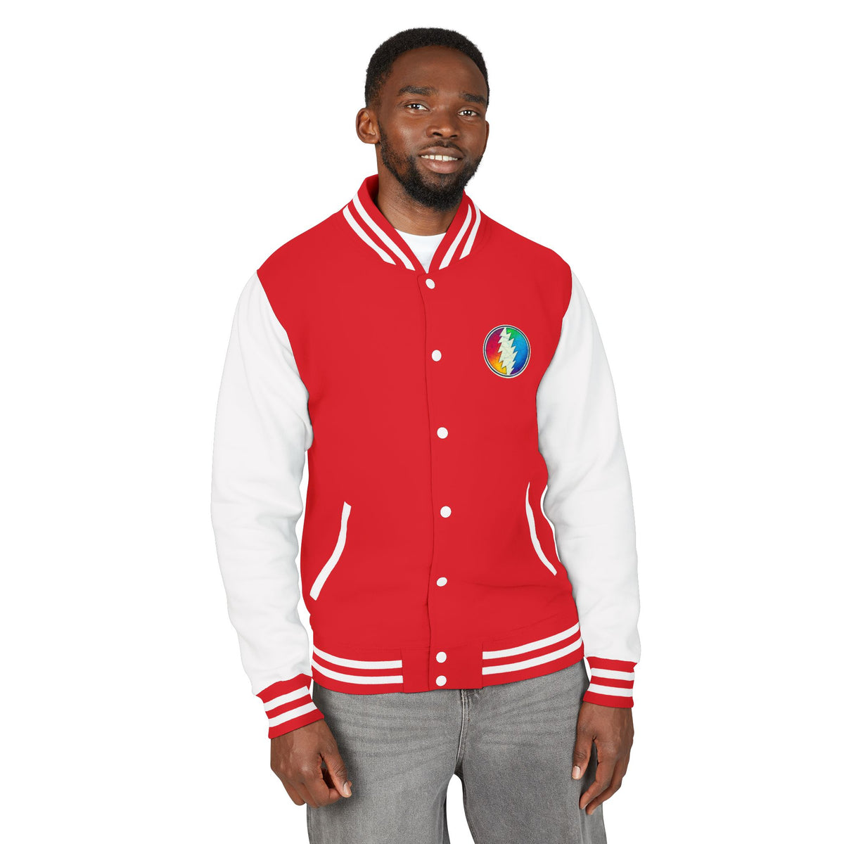 Rainbow Grateful Dead Steal Your Face Letterman Jacket | Varsity Jacket, gift for deadhead unisex
