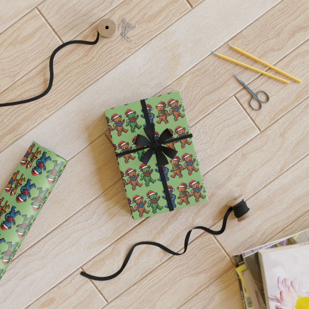 Dancing Gingerbread Pattern Gift Wrapping Paper Roll | Holiday Baking Theme, Grateful Dead inspired