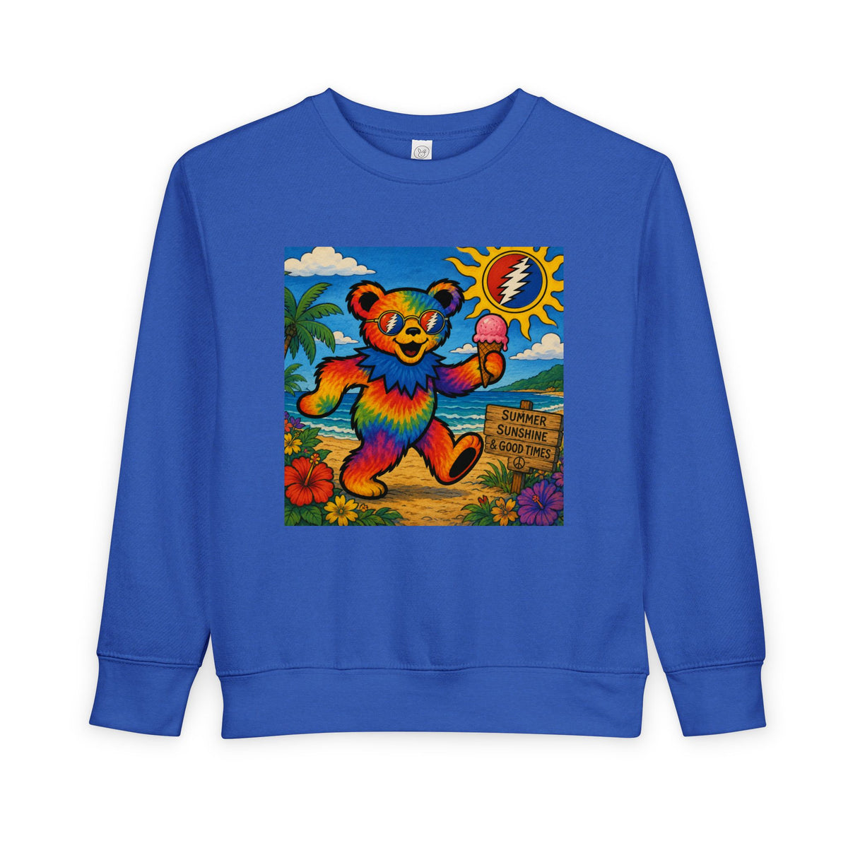 Dancing Tie-Dye Bear Toddler Sweatshirt | Surfboard Beach Grateful Dead Vibe