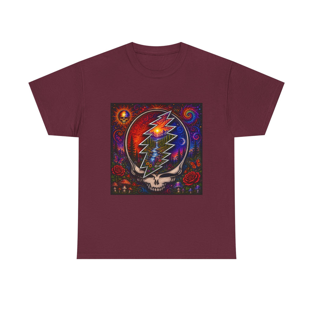 Psychedelic Steal Your Face Skull T-Shirt | Colorful Lightning Rose Grateful Dead Tee