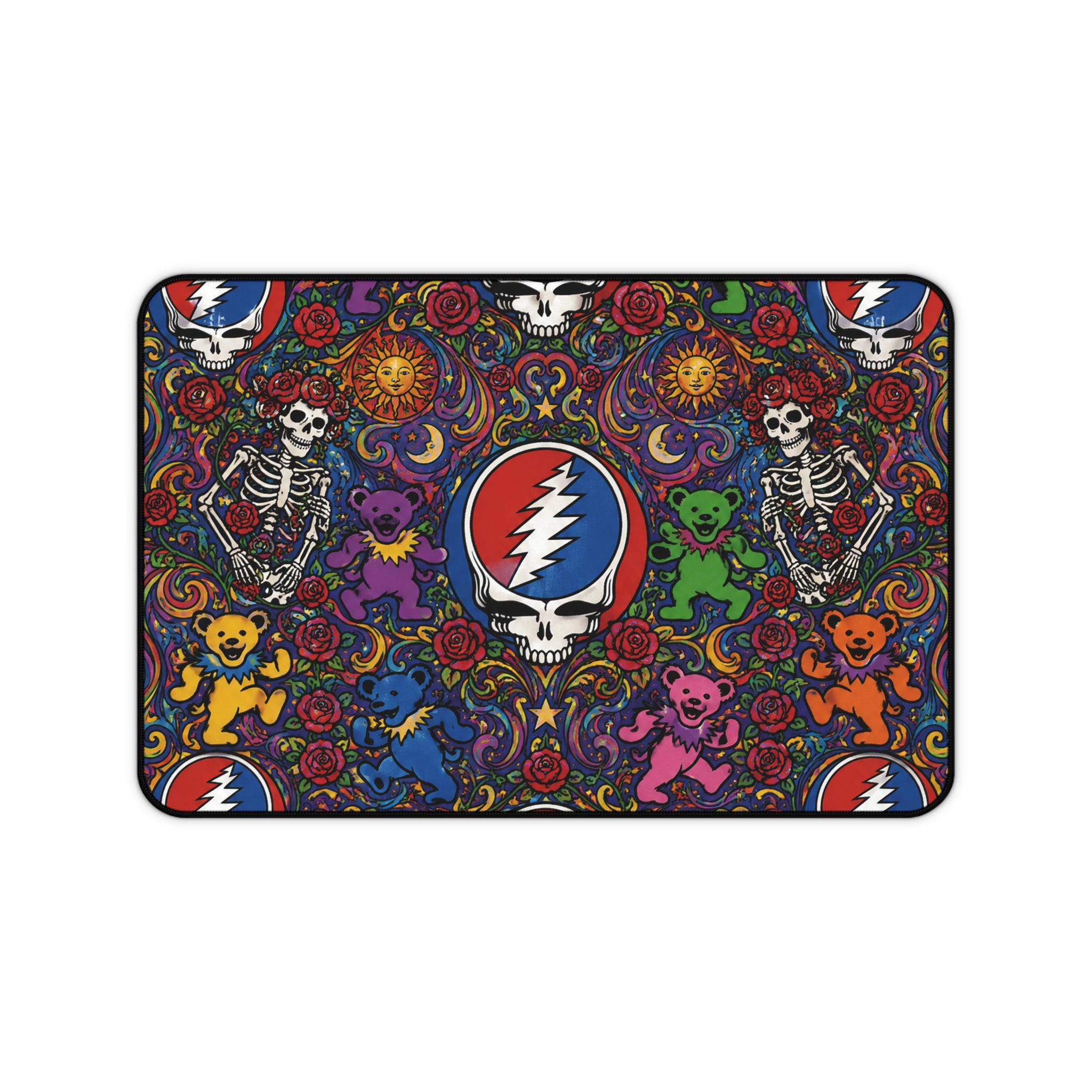 Grateful Dead Steal Your Face Skull Desk Mat | Colorful Dancing Bears, Psychedelic Floral, gift for deadhead