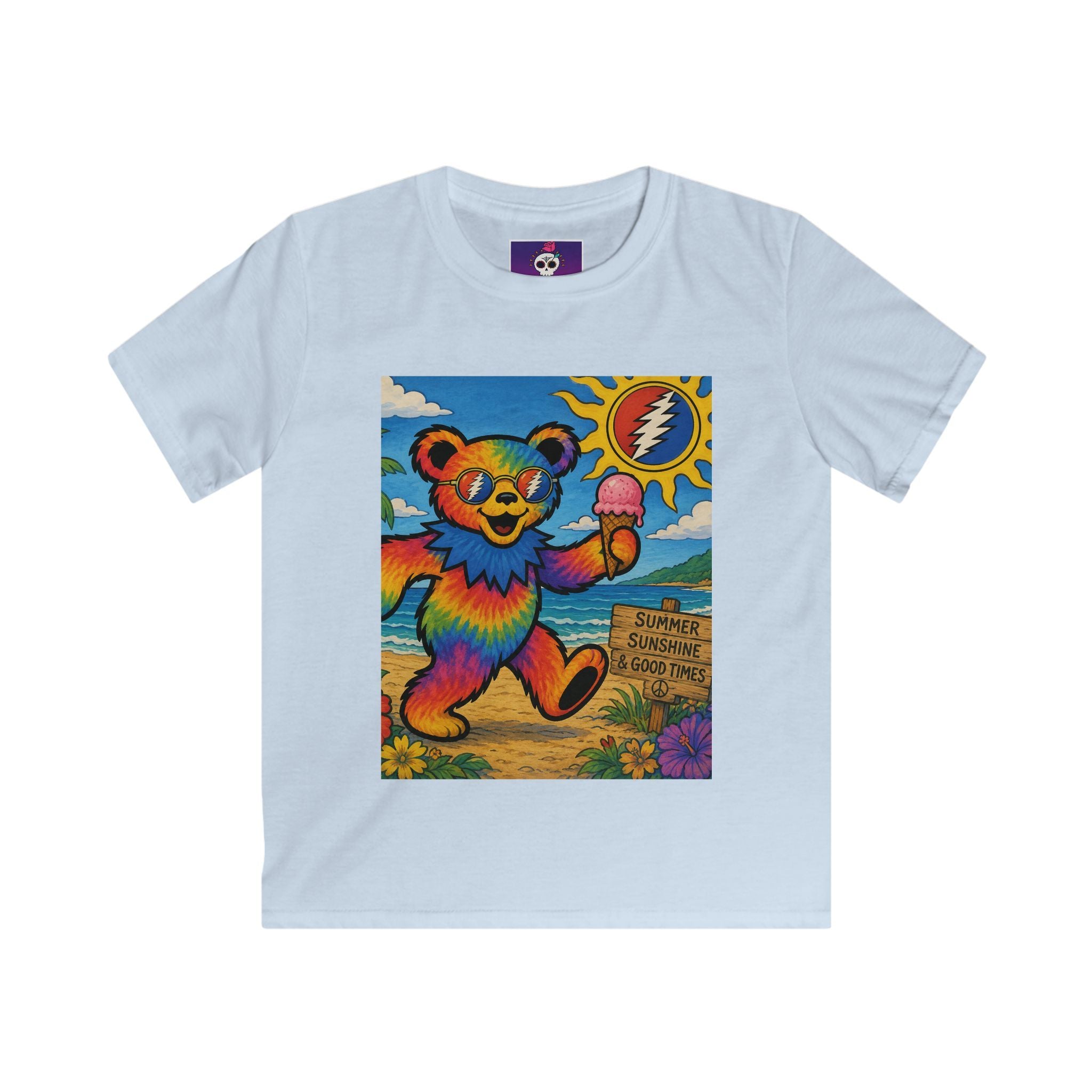 Rainbow Dancing Bear Kids Tee | Sunshine, Flowers, Psychedelic Grateful Dead Art