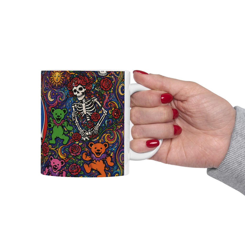 Grateful Dead Steal Your Face Skull Mug | Psychedelic Dancing Bears Ceramic