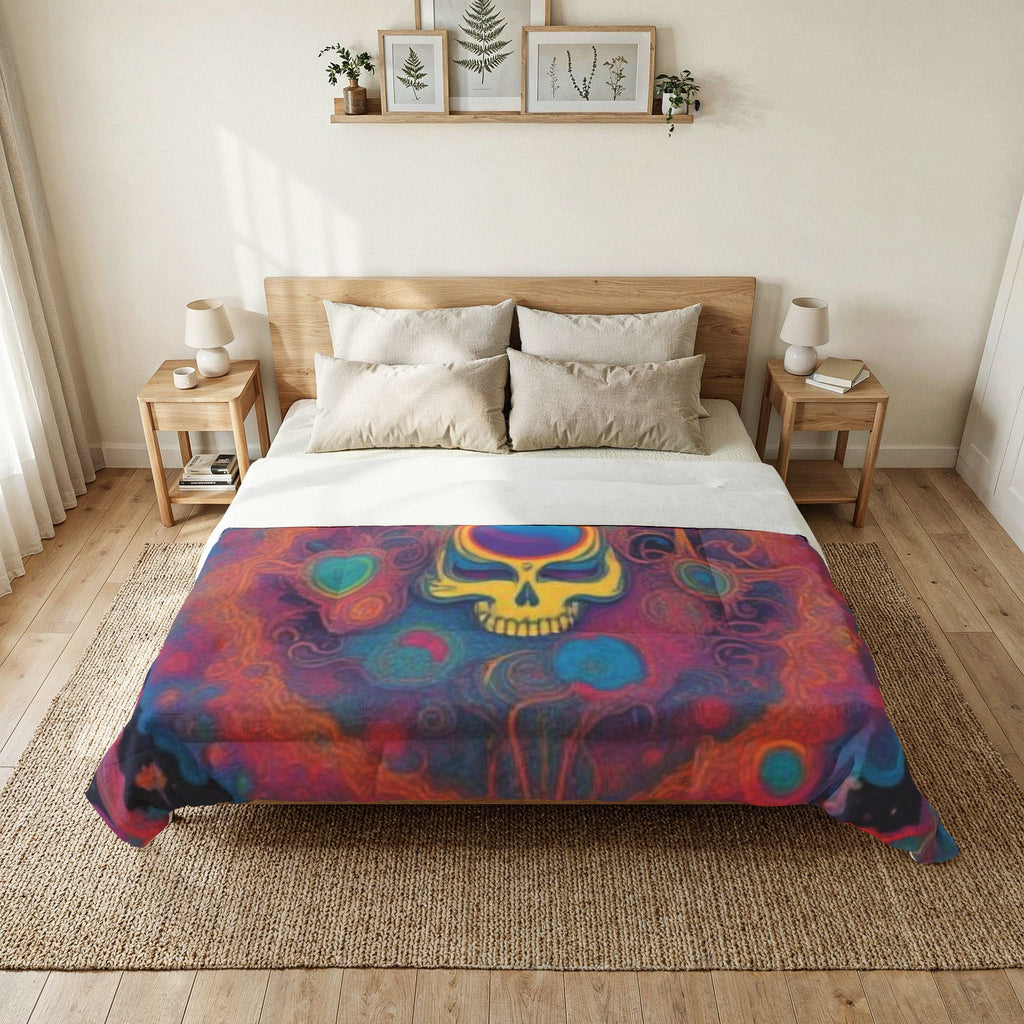 Psychedelic Skull Mandala Cotton Comforter | Colorful Boho Bedding