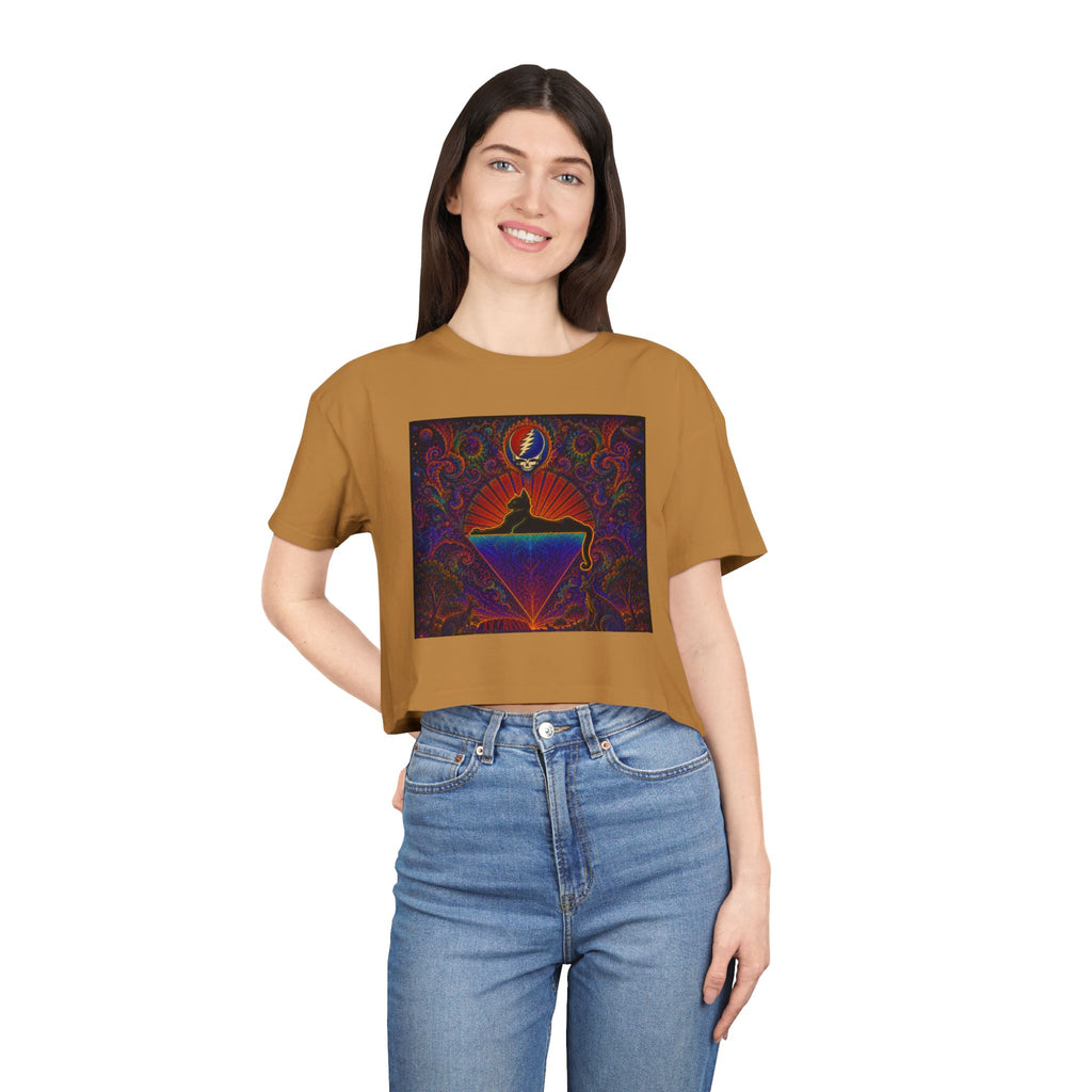 Cats down under the stars Psychedelic Sunrise Diamond Skull Tee | Crop Top
