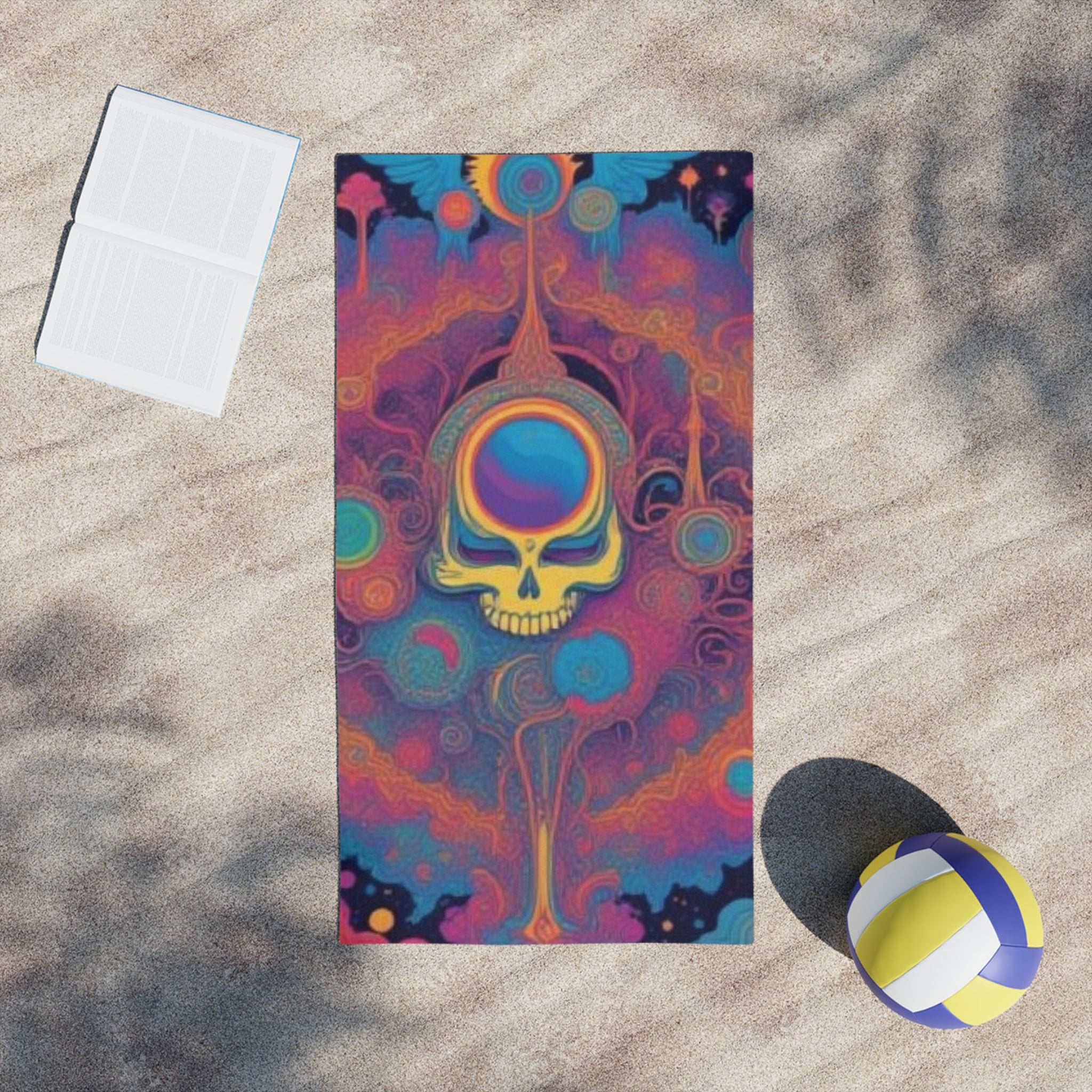 Psychedelic Skull Swirl Beach Towel | Colorful Cosmic Skull Beach Towel