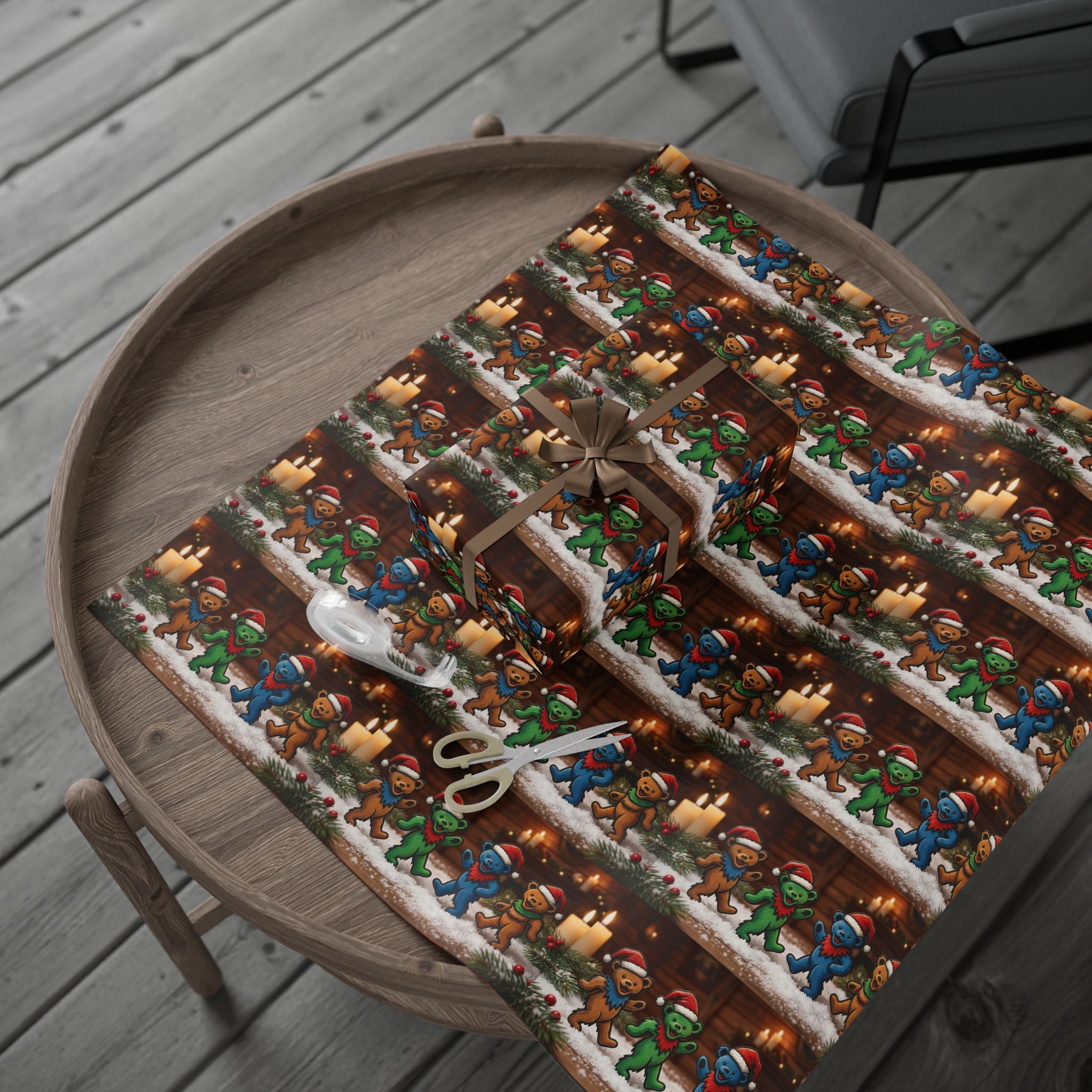 Gingerbread Plushies Pattern Wrapping Paper | Holiday Christmas Gift Wrap, grateful dead bear, gift for deadhead