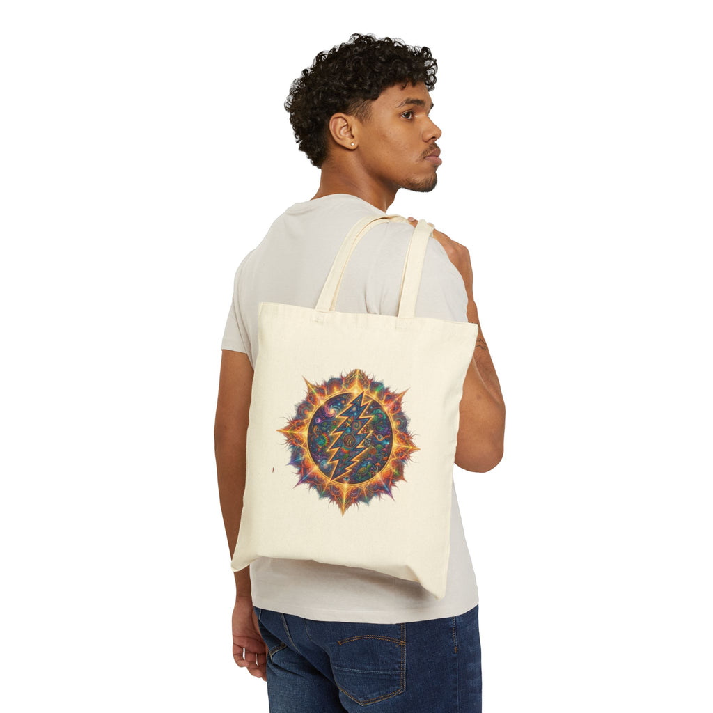 Grateful Dead Psychedelic Lightning Sun Tote Bag | Cosmic Bolt Canvas Tote