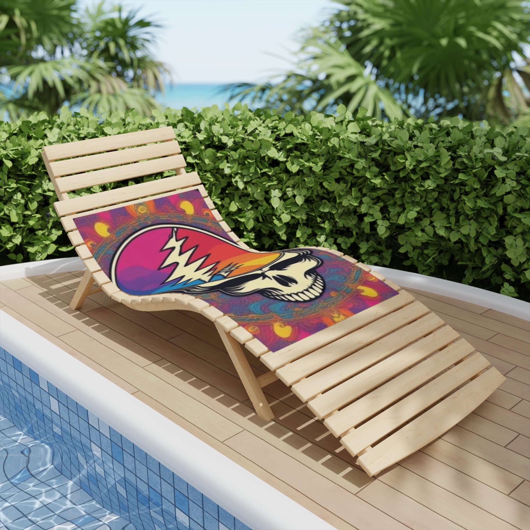 Psychedelic Steal Your Face Skull Beach Towel | Rainbow Lightning Bolt