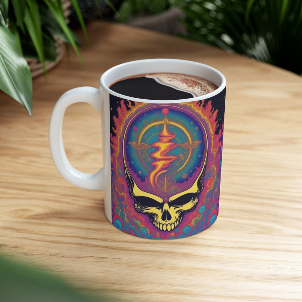 Psychedelic Cosmic Skull Mug | Colorful Trippy Space Design
