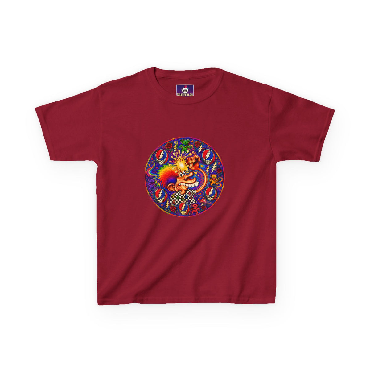 Psychedelic Grateful dead ice cream manKids T-Shirt | Colorful Mandala Circle Design