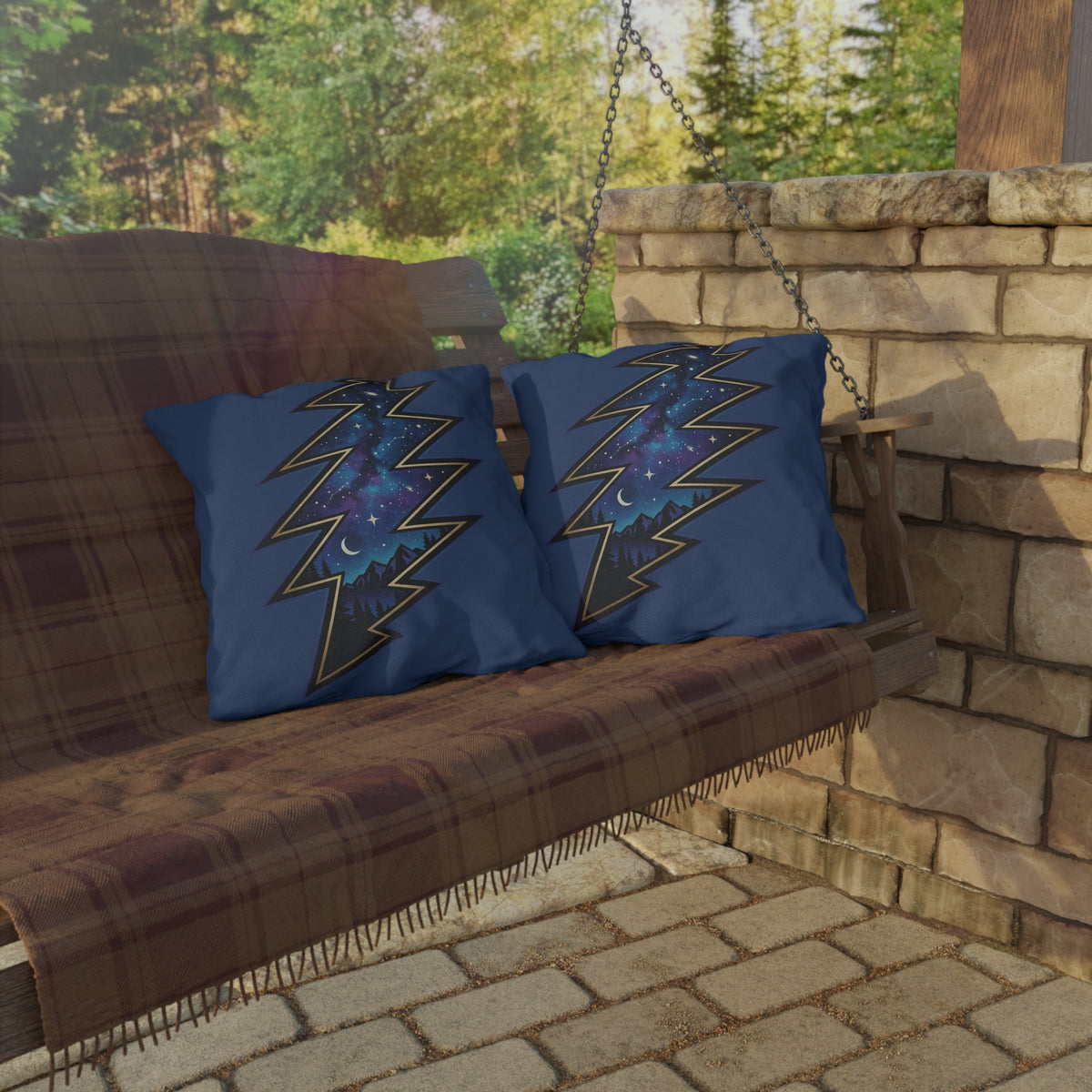 Night Sky Lightning Bolt Outdoor Pillow | Grateful vDead Galaxy Throw Pillow