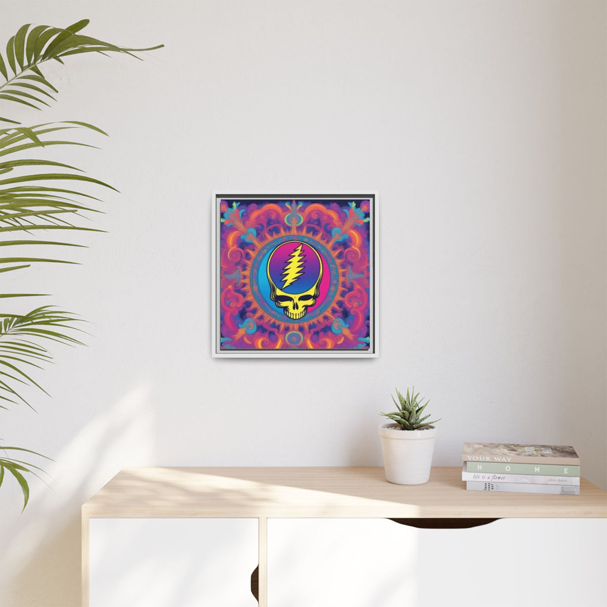 Psychedelic Steal Your Face Skull Matte Canvas Framed | Colorful Mandala Wall Art