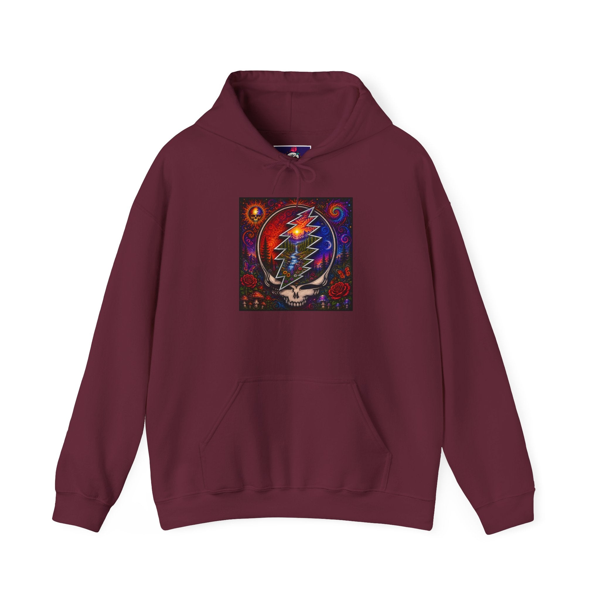 Psychedelic Steal Your Face Skull Hoodie | Grateful Dead Lightning Bolt, Rainbow Cosmic Art