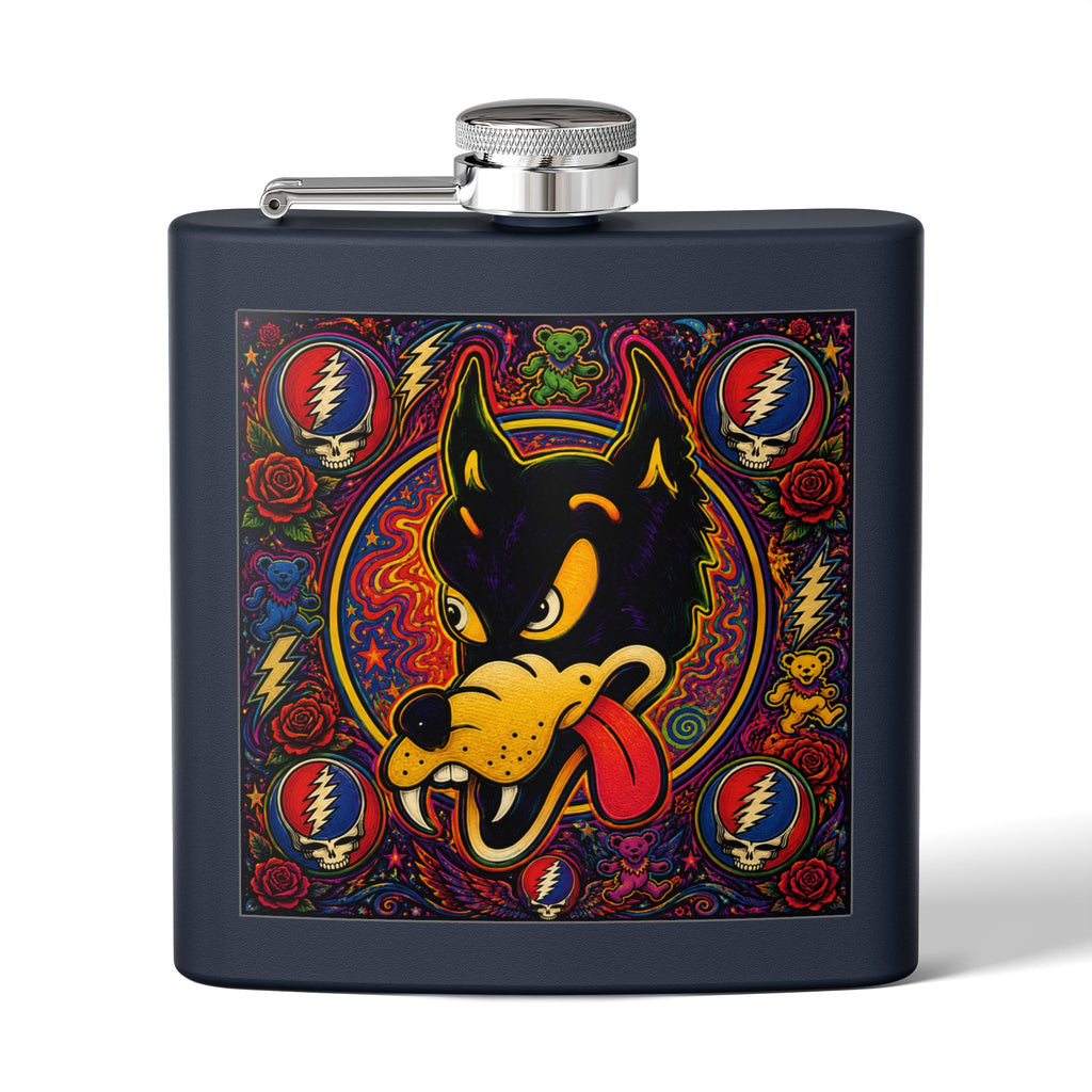 Psychedelic  Dire Wolf Head Flask, Grateful Dead, gift for a deadhead