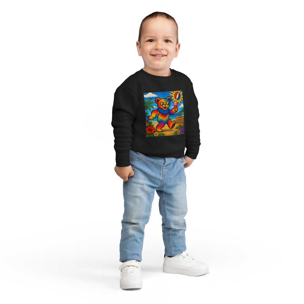 Dancing Tie-Dye Bear Toddler Sweatshirt | Surfboard Beach Grateful Dead Vibe