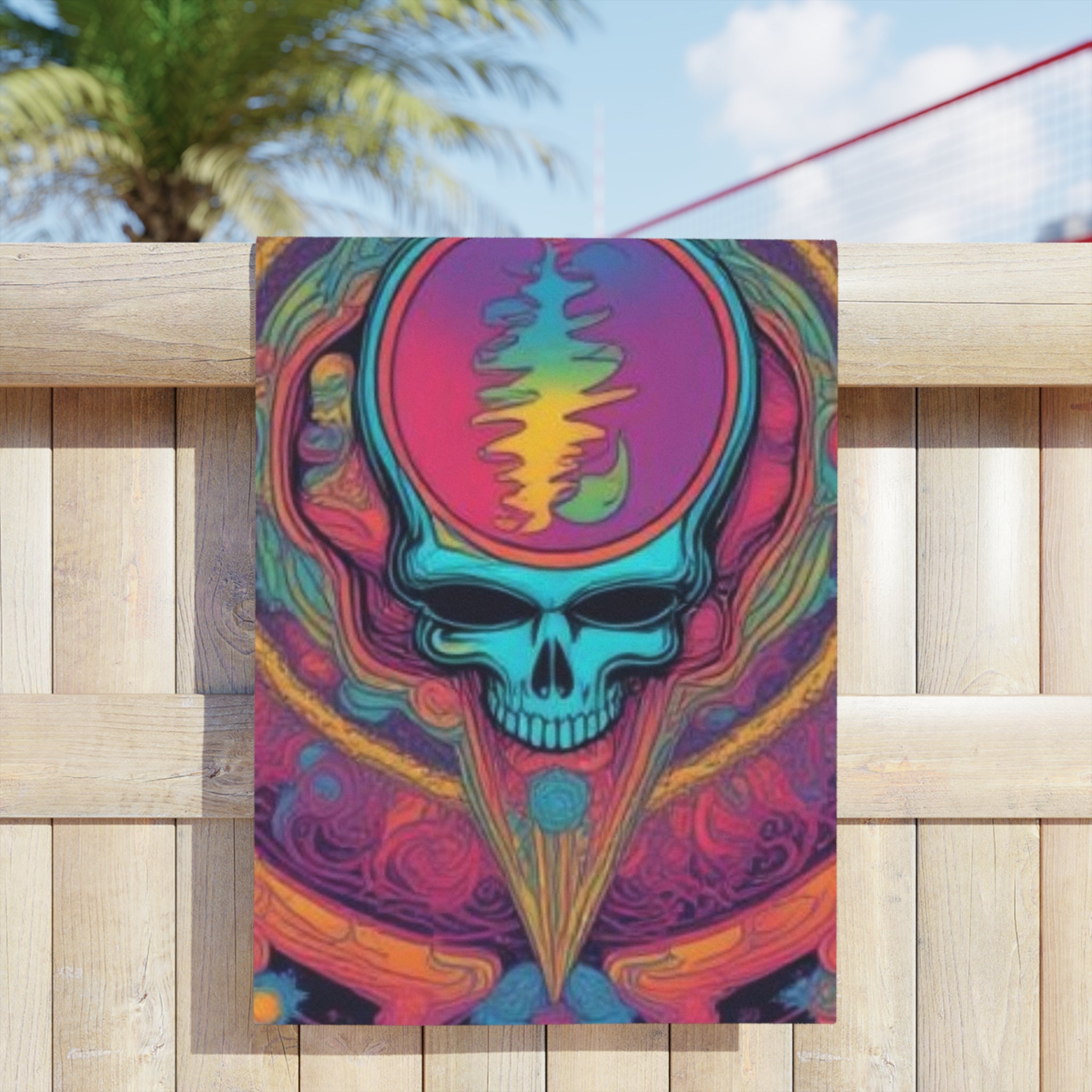 Psychedelic Skull Waveform Beach Towel | Rainbow Trippy Skull Grateful dead