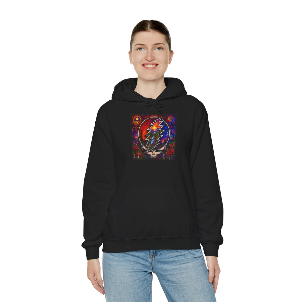Psychedelic Steal Your Face Skull Hoodie | Grateful Dead Lightning Bolt, Rainbow Cosmic Art