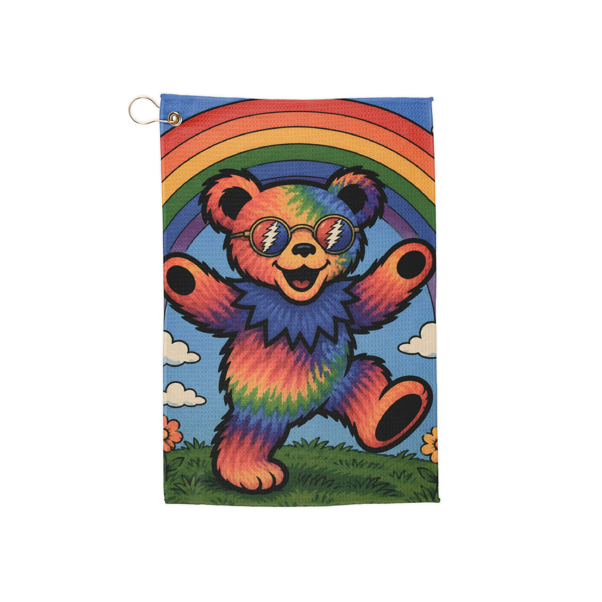 Tie-Dye Dancing Bear Golf Towel | Rainbow Grateful Dead-Inspired
