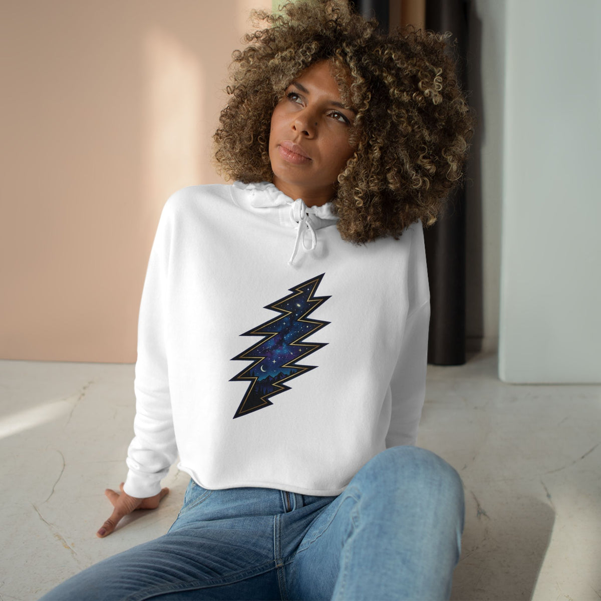Grateful Dead Galaxy Lightning Bolt Crop Hoodie | Space Thunderbolt Cropped Sweatshirt