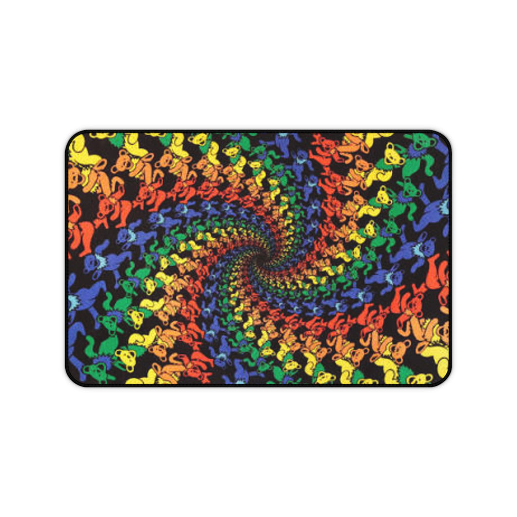 Grateful Dead Bear Rainbow Spiral Skull Pattern Desk Mat | Psychedelic Mouse Pad, gift for a deadhead