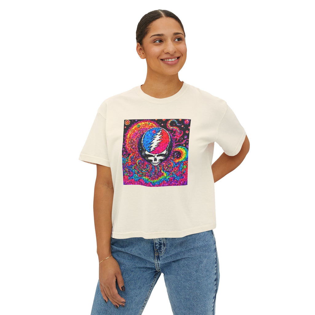 Psychedelic Skull & Lightning Tee | Grateful Dead Inspired Boxy Tee