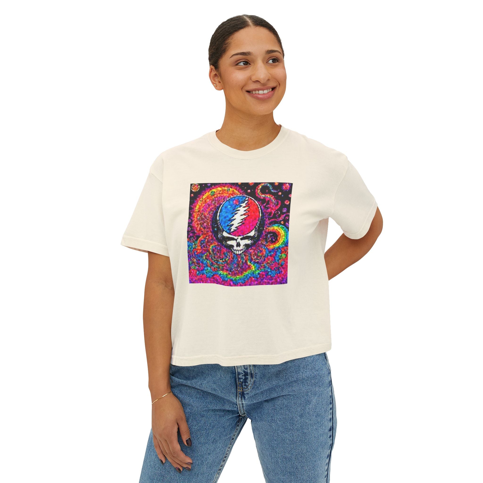 Psychedelic Skull & Lightning Tee | Grateful Dead Inspired Boxy Tee
