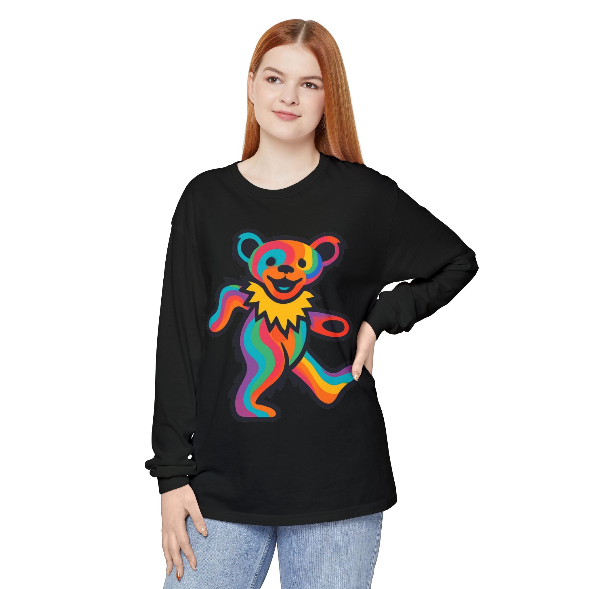 Rainbow Dancing Bear Long Sleeve Shirt | Psychedelic Grateful Dead Style, gift for a deadhead