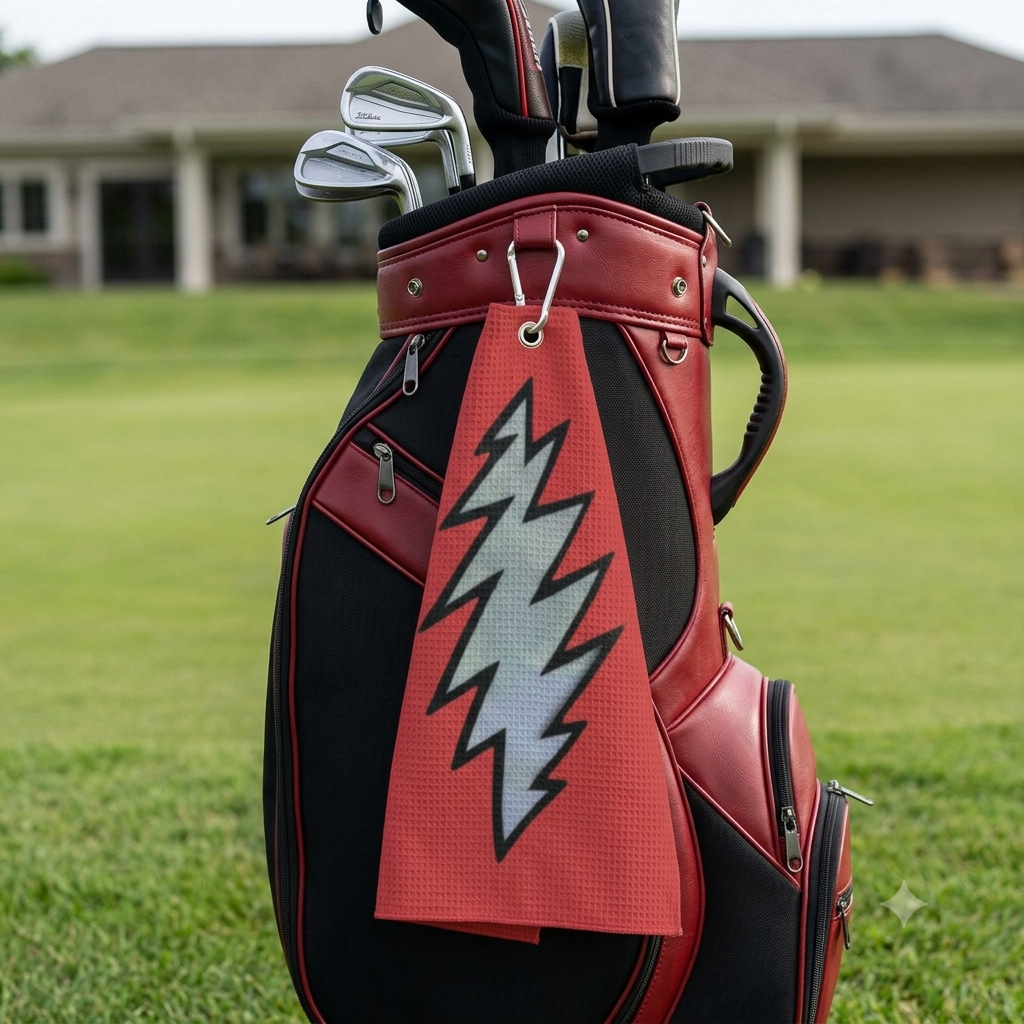 Grateful Dead Lightning Bolt Golf Towel | Red Golf Towel with Metal Grommet