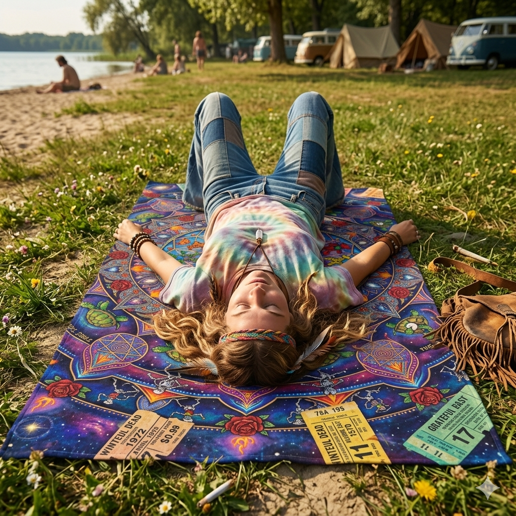 Psychedelic Grateful Dead Mandala Beach Towel | Colorful Circular Pattern, Vibrant Boho, gift for a deadhead