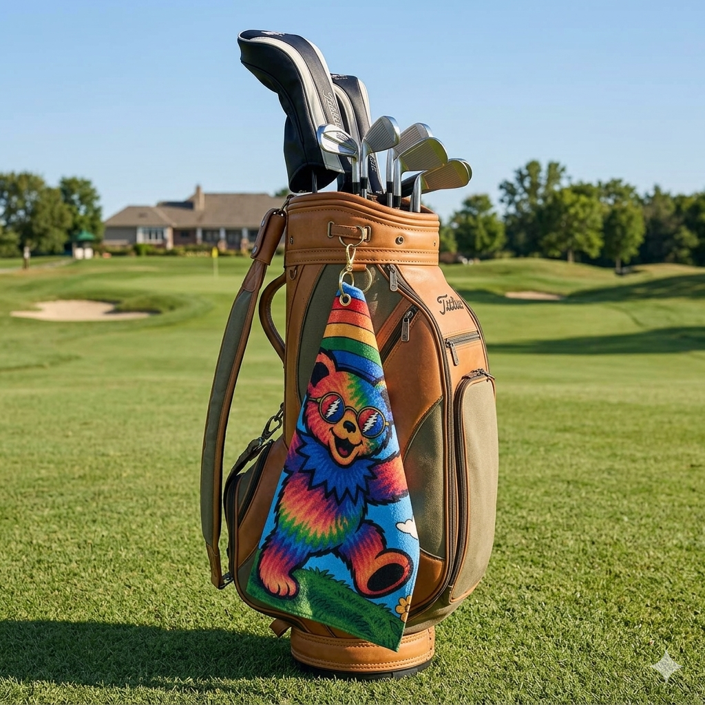 Tie-Dye Dancing Bear Golf Towel | Rainbow Grateful Dead-Inspired